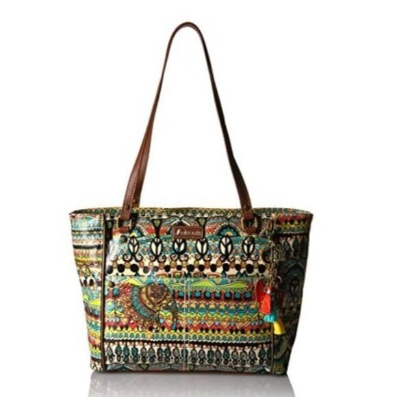 Sakroots Coated Canvas Shoulder Metro Tote Handbag (One Size, Aqua One World) - Picture 1 of 9